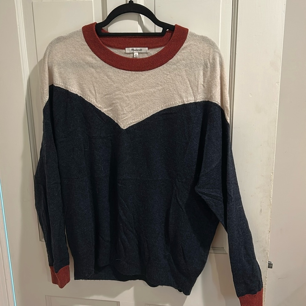 Madewell Colorblock Yoke Pullover Sweater Women's XL Merino Fair Trade EUC
